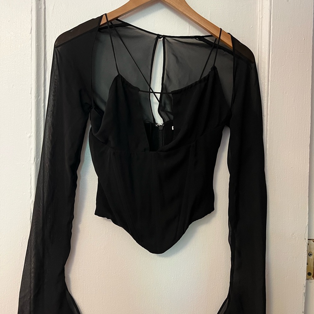 House of CB Mesh Corset Elegant Black Sheer Sleeve Women's Top, Never Worn!!